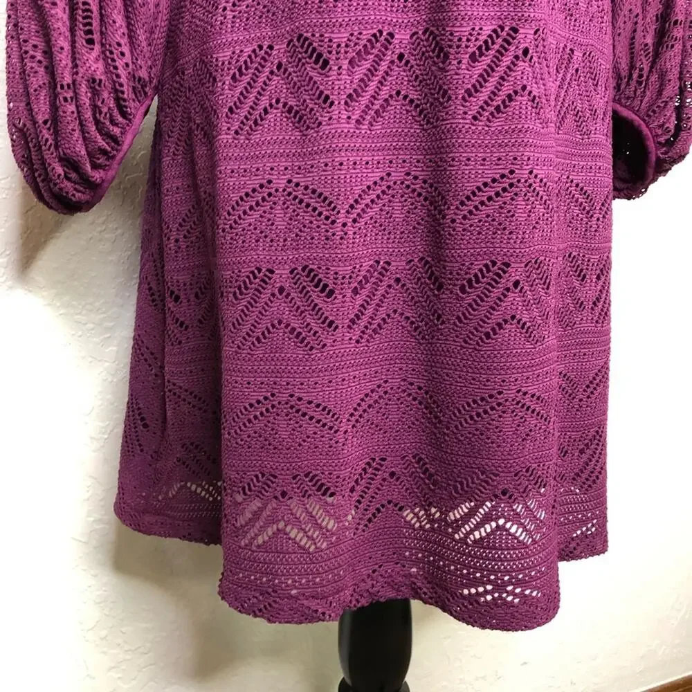 Anthropologie Maeve purple crochet knit overlay balloon sleeve dress Extra Small